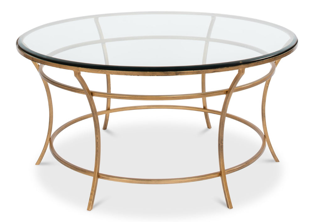 Sarreid Round Antique Gold Finish Coffee Table - Elegant Iron & Glass Design For Stylish Living Rooms   40474
