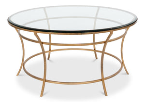 Sarreid Round Antique Gold Finish Coffee Table - Elegant Iron & Glass Design For Stylish Living Rooms   40474