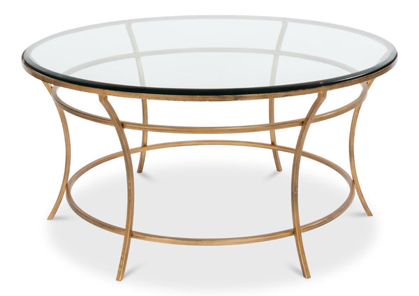 Sarreid Round Antique Gold Finish Coffee Table - Elegant Iron & Glass Design For Stylish Living Rooms   40474