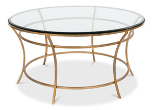 Sarreid Round Antique Gold Finish Coffee Table - Elegant Iron & Glass Design For Stylish Living Rooms   40474