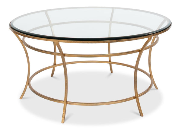 Sarreid Round Antique Gold Finish Coffee Table - Elegant Iron & Glass Design For Stylish Living Rooms   40474