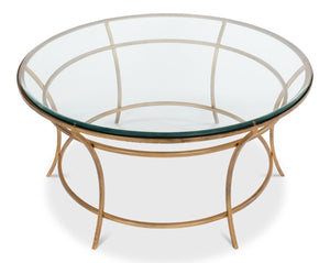 Sarreid Round Antique Gold Finish Coffee Table - Elegant Iron & Glass Design For Stylish Living Rooms   40474