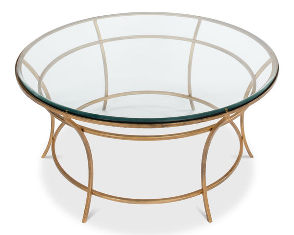 Sarreid Round Antique Gold Finish Coffee Table - Elegant Iron & Glass Design For Stylish Living Rooms   40474