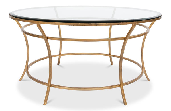 Sarreid Round Antique Gold Finish Coffee Table - Elegant Iron & Glass Design For Stylish Living Rooms   40474