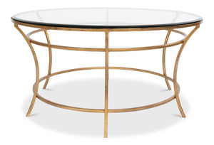 Sarreid Round Antique Gold Finish Coffee Table - Elegant Iron & Glass Design For Stylish Living Rooms   40474