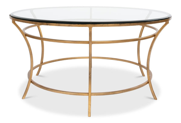 Sarreid Round Antique Gold Finish Coffee Table - Elegant Iron & Glass Design For Stylish Living Rooms   40474