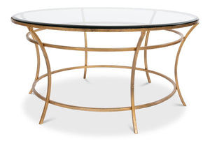 Sarreid Round Antique Gold Finish Coffee Table - Elegant Iron & Glass Design For Stylish Living Rooms   40474