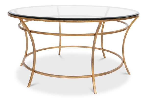 Sarreid Round Antique Gold Finish Coffee Table - Elegant Iron & Glass Design For Stylish Living Rooms   40474
