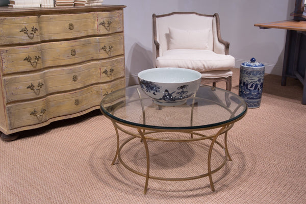 Sarreid Round Antique Gold Finish Coffee Table - Elegant Iron & Glass Design For Stylish Living Rooms   40474