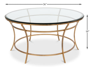 Sarreid Round Antique Gold Finish Coffee Table - Elegant Iron & Glass Design For Stylish Living Rooms   40474