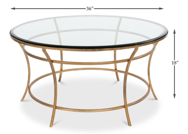 Sarreid Round Antique Gold Finish Coffee Table - Elegant Iron & Glass Design For Stylish Living Rooms   40474