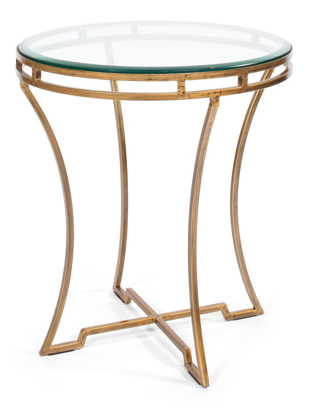 Sarreid Round Antique Gold Finish Side Table - Elegant Iron And Glass Design For Modern Living Spaces Gold  40475
