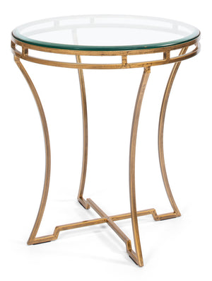 Sarreid Round Antique Gold Finish Side Table - Elegant Iron And Glass Design For Modern Living Spaces Gold  40475