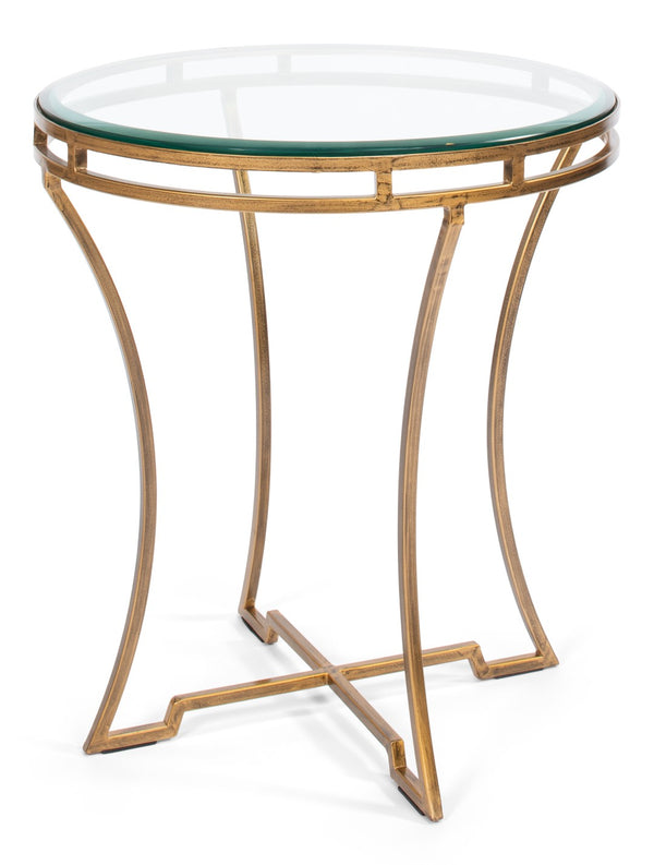 Sarreid Round Antique Gold Finish Side Table - Elegant Iron And Glass Design For Modern Living Spaces Gold  40475
