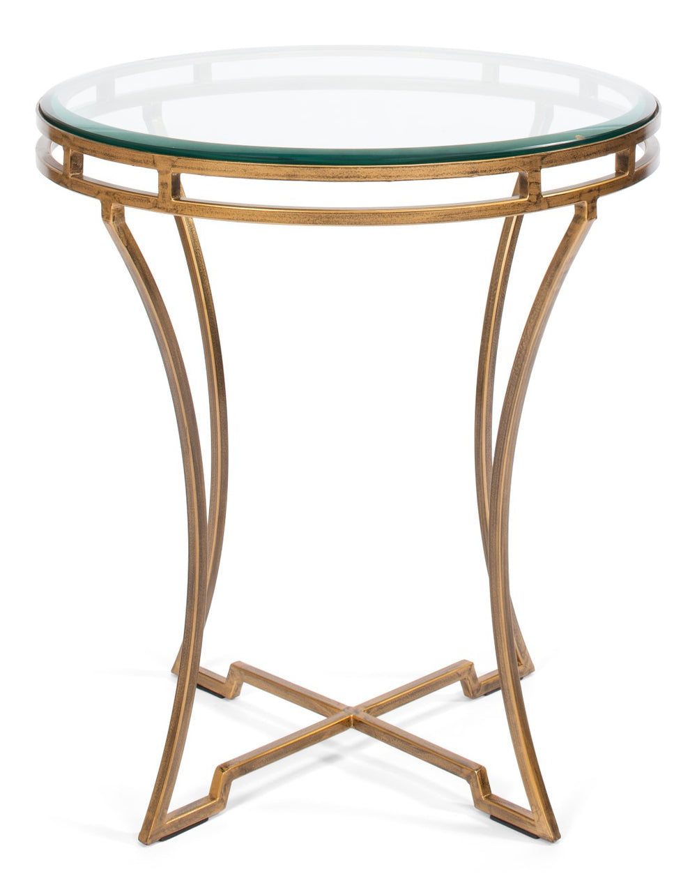 Sarreid Round Antique Gold Finish Side Table - Elegant Iron And Glass Design For Modern Living Spaces Gold  40475
