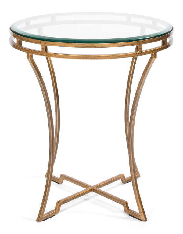 Sarreid Round Antique Gold Finish Side Table - Elegant Iron And Glass Design For Modern Living Spaces Gold  40475
