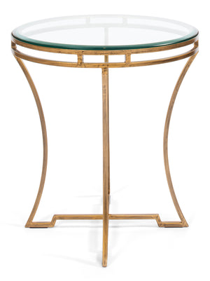 Sarreid Round Antique Gold Finish Side Table - Elegant Iron And Glass Design For Modern Living Spaces Gold  40475
