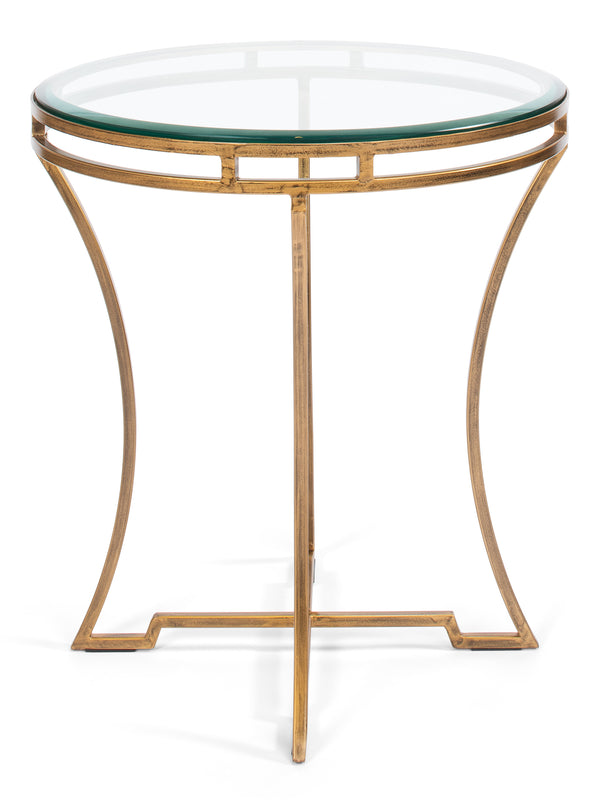 Sarreid Round Antique Gold Finish Side Table - Elegant Iron And Glass Design For Modern Living Spaces Gold  40475