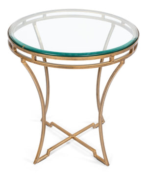 Sarreid Round Antique Gold Finish Side Table - Elegant Iron And Glass Design For Modern Living Spaces Gold  40475