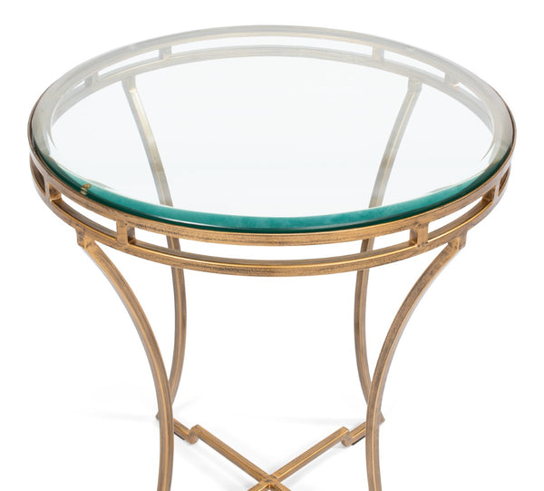 Sarreid Round Antique Gold Finish Side Table - Elegant Iron And Glass Design For Modern Living Spaces Gold  40475