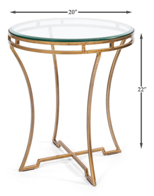 Sarreid Round Antique Gold Finish Side Table - Elegant Iron And Glass Design For Modern Living Spaces Gold  40475