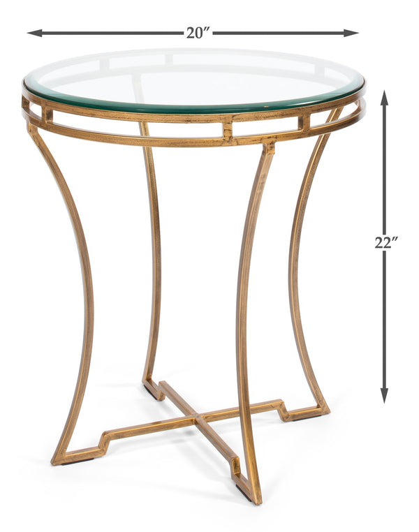 Sarreid Round Antique Gold Finish Side Table - Elegant Iron And Glass Design For Modern Living Spaces Gold  40475