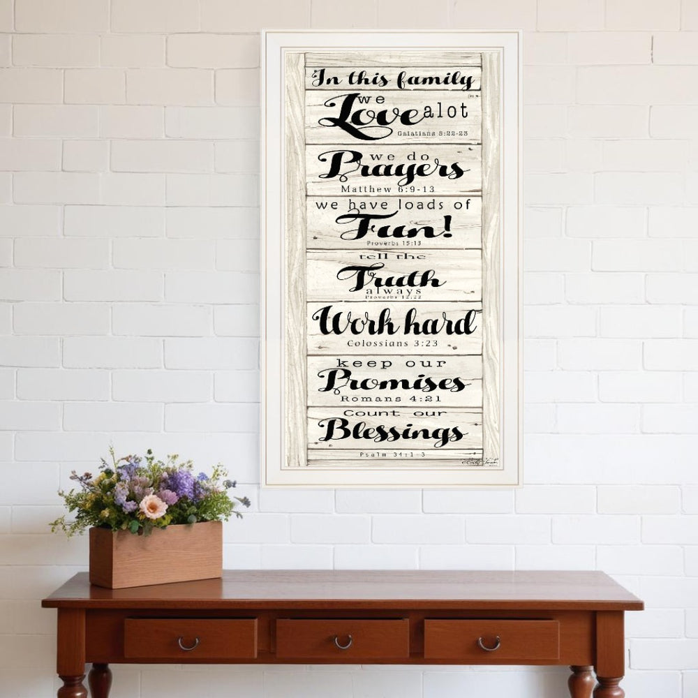 HomeRoots In This Family White Framed Print Wall Art - Contemporary Charm for Any Room, Ready to Hang! 404796