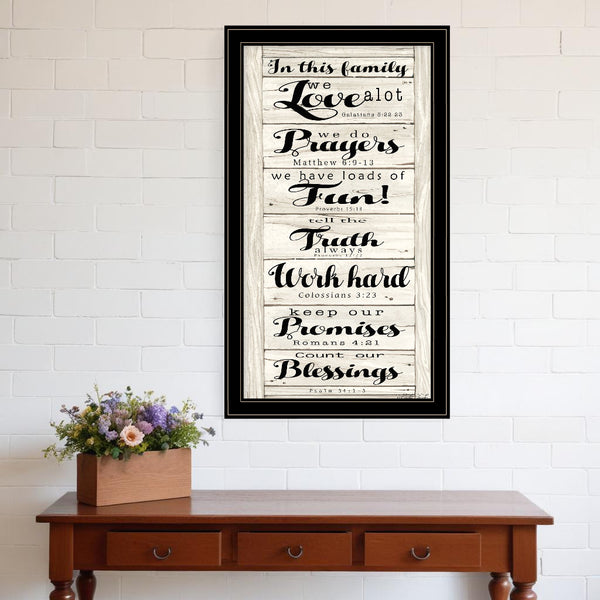 Homeroots In This Family 2 Black Framed Print Wall Art Black And Gold Wood Paper And Texture 404797