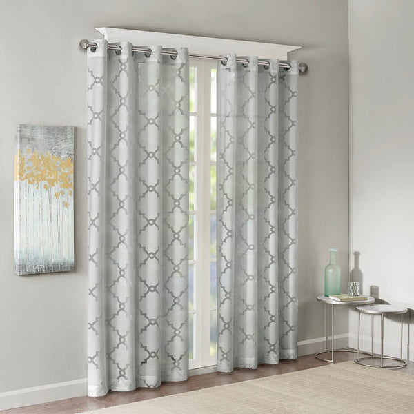 English Elm Fretwork Burnout Sheer Curtain Panel – Elegant Lightweight Design For Modern Home Décor, 50X84" B03598129