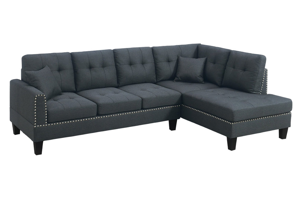 English Elm Modern Charcoal Sectional Sofa with Nailhead Trim Linen Upholstery and Accent Pillows B011S02192