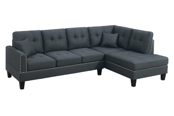 English Elm Modern Charcoal Sectional Sofa with Nailhead Trim Linen Upholstery and Accent Pillows B011S02192