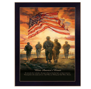 Homeroots Bless Americas Heroes Black Framed Print Wall Art  Wood Product Paper Print Uv Coating 404820