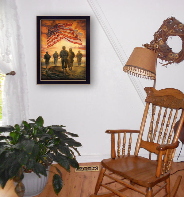 Homeroots Bless Americas Heroes Black Framed Print Wall Art  Wood Product Paper Print Uv Coating 404820