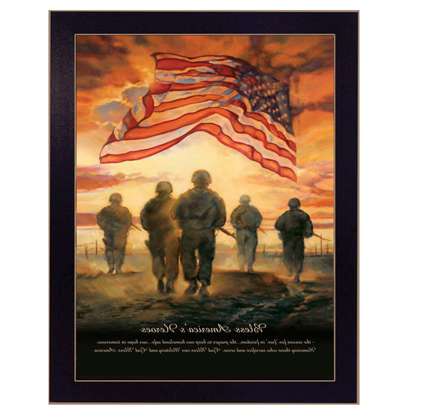 Homeroots Bless Americas Heroes Black Framed Print Wall Art  Wood Product Paper Print Uv Coating 404820