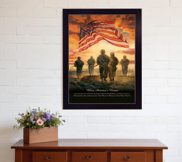 Homeroots Bless Americas Heroes Black Framed Print Wall Art  Wood Product Paper Print Uv Coating 404820