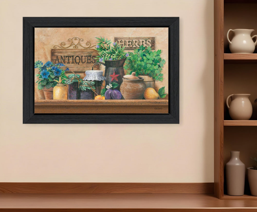HomeRoots Antiques Framed Print - Vintage Herb Illustrations in Black Frame for Stunning Kitchen Décor Upgrade 404895