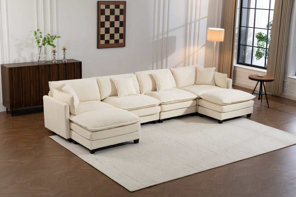 English Elm Modern Chenille Sectional Sofa Modular Sleeper with Ottoman Chaise and Waist Pillows W2530S00020