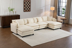 English Elm Modern Chenille Sectional Sofa Modular Sleeper with Ottoman Chaise and Waist Pillows W2530S00020