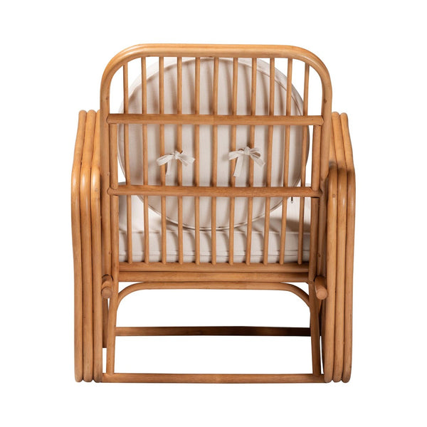 English Elm Bohemian Natural Rattan Accent Chair with Open Weave Frame for Sunroom or Living Room B2750P467786
