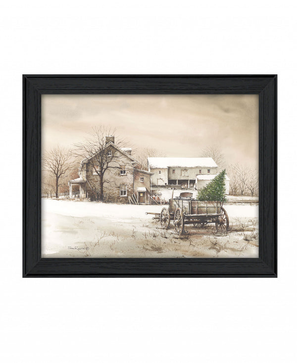 Homeroots Bringing Home The Tree 1 Black Framed Print Wall Art  Wood Product Paper Print Uv Coating 404936