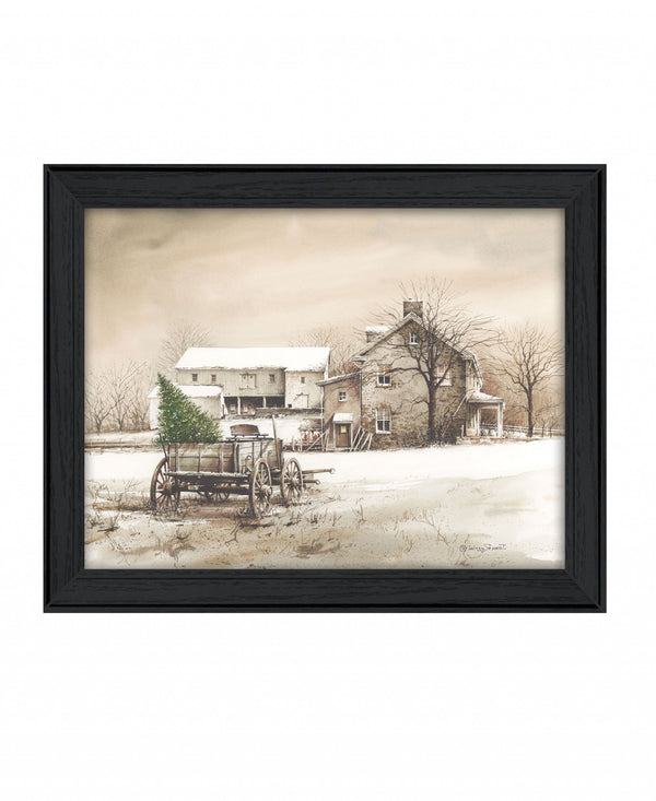 Homeroots Bringing Home The Tree 1 Black Framed Print Wall Art  Wood Product Paper Print Uv Coating 404936