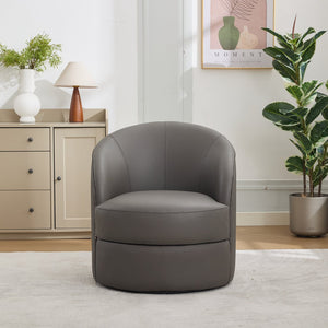 English Elm Gray Top-Grain Leather Swivel Accent Chair with 360° Smooth Spin, Riveted Mid-Century Lounge for Living Room/Office - Durable 150kg Capacity W570P386953