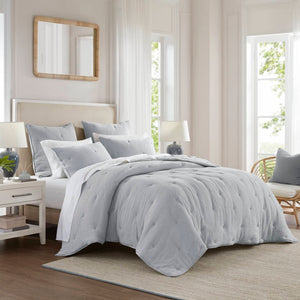 English Elm 3-piece King Cotton Muslin Quilt Set Crinkled Embroidered Coastal Farmhouse Bedding B035P408346