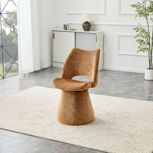 English Elm Modern Chenille Linen Accent Chair Sculptural Hollow Back Swivel Seat for Dining Vanity Brown W3493P452653