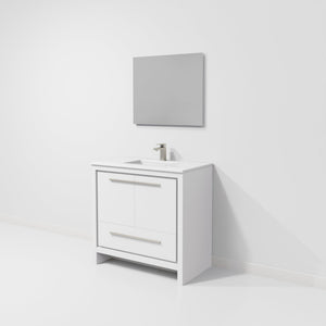 English Elm White Single Bath Vanity 36" W x 20" D with White Quartz Top, Gun Metal Faucet & 28" Mirror, Durable B2731S02077