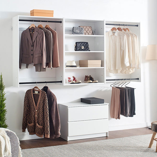 English Elm Devi Wall Mounted Wood Closet System in White Oak Finish — Durable Melamine Construction, Ample Storage, Easy Assembly B040S00112