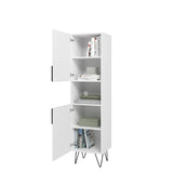 Manhattan Comfort Beekman Mid-Century Modern Bookcase Cabinet White 404AMC198