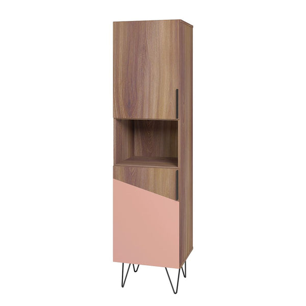 Manhattan Comfort Beekman Mid-Century Modern Bookcase Cabinet Brown and Pink 404AMC229