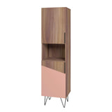 Manhattan Comfort Beekman Mid-Century Modern Bookcase Cabinet Brown and Pink 404AMC229