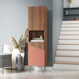 Manhattan Comfort Beekman Mid-Century Modern Bookcase Cabinet Brown and Pink 404AMC229